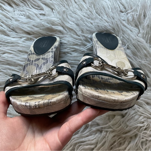 Coach Natala Black/White Canvas Leather Trim Slip-On Wedge Sandals EUC Size 10 - Picture 4 of 10